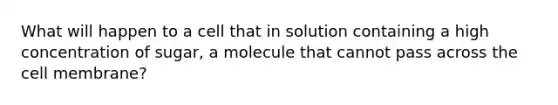 What will happen to a cell that in solution containing a high concentration of sugar, a molecule that cannot pass across the cell membrane?