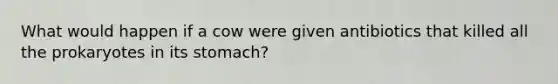 What would happen if a cow were given antibiotics that killed all the prokaryotes in its stomach?