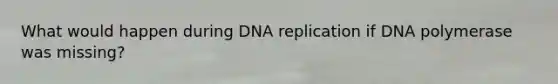 What would happen during <a href='https://www.questionai.com/knowledge/kofV2VQU2J-dna-replication' class='anchor-knowledge'>dna replication</a> if DNA polymerase was missing?