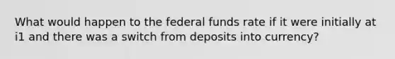 What would happen to the federal funds rate if it were initially at i1 and there was a switch from deposits into currency?