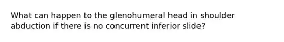 What can happen to the glenohumeral head in shoulder abduction if there is no concurrent inferior slide?