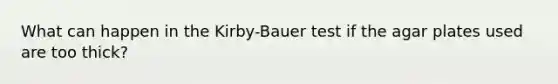 What can happen in the Kirby-Bauer test if the agar plates used are too thick?