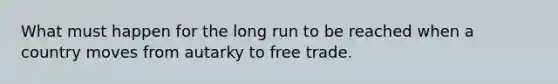 What must happen for the long run to be reached when a country moves from autarky to free trade.