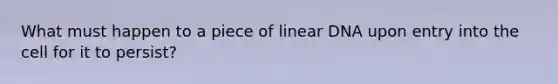 What must happen to a piece of linear DNA upon entry into the cell for it to persist?