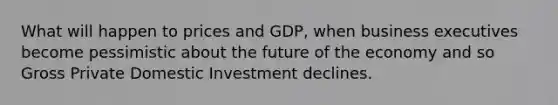 What will happen to prices and GDP, when business executives become pessimistic about the future of the economy and so Gross Private Domestic Investment declines.