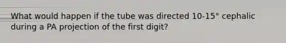 What would happen if the tube was directed 10-15° cephalic during a PA projection of the first digit?