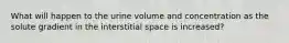 What will happen to the urine volume and concentration as the solute gradient in the interstitial space is increased?