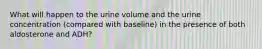 What will happen to the urine volume and the urine concentration (compared with baseline) in the presence of both aldosterone and ADH?