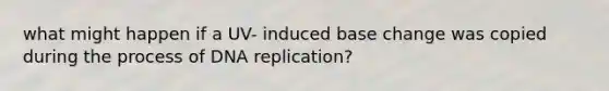 what might happen if a UV- induced base change was copied during the process of <a href='https://www.questionai.com/knowledge/kofV2VQU2J-dna-replication' class='anchor-knowledge'>dna replication</a>?