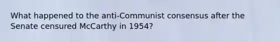 What happened to the anti-Communist consensus after the Senate censured McCarthy in 1954?