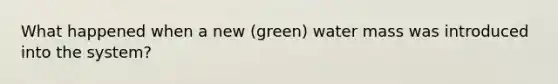 What happened when a new (green) water mass was introduced into the system?