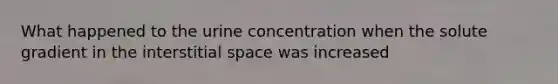 What happened to the urine concentration when the solute gradient in the interstitial space was increased