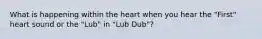 What is happening within the heart when you hear the "First" heart sound or the "Lub" in "Lub Dub"?