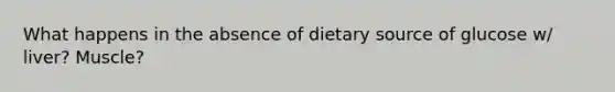 What happens in the absence of dietary source of glucose w/ liver? Muscle?