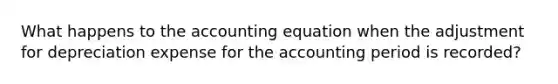 What happens to the accounting equation when the adjustment for depreciation expense for the accounting period is recorded?