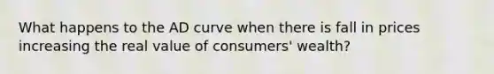 What happens to the AD curve when there is fall in prices increasing the real value of consumers' wealth?