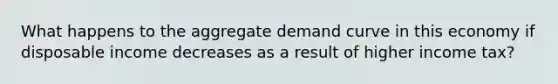 What happens to the aggregate demand curve in this economy if disposable income decreases as a result of higher income tax?