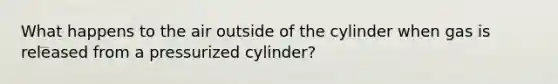 What happens to the air outside of the cylinder when gas is released from a pressurized cylinder?