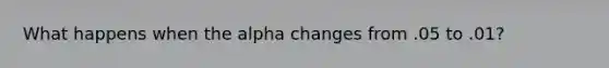 What happens when the alpha changes from .05 to .01?