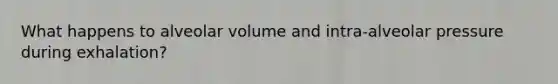 What happens to alveolar volume and intra-alveolar pressure during exhalation?