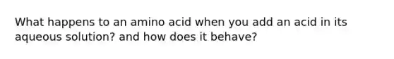 What happens to an amino acid when you add an acid in its aqueous solution? and how does it behave?