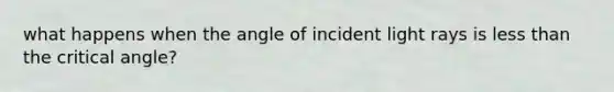 what happens when the angle of incident light rays is <a href='https://www.questionai.com/knowledge/k7BtlYpAMX-less-than' class='anchor-knowledge'>less than</a> the critical angle?