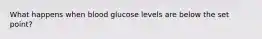 What happens when blood glucose levels are below the set point?