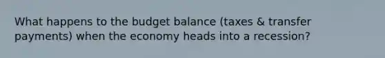What happens to the budget balance (taxes & transfer payments) when the economy heads into a recession?