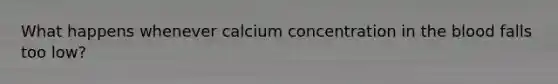 What happens whenever calcium concentration in the blood falls too low?