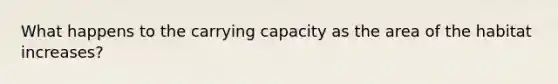 What happens to the carrying capacity as the area of the habitat increases?