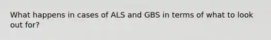 What happens in cases of ALS and GBS in terms of what to look out for?