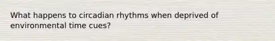 What happens to circadian rhythms when deprived of environmental time cues?