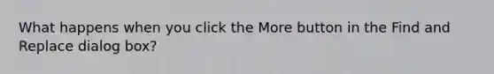 What happens when you click the More button in the Find and Replace dialog box?
