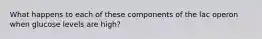 What happens to each of these components of the lac operon when glucose levels are high?