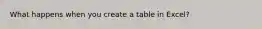 What happens when you create a table in Excel?