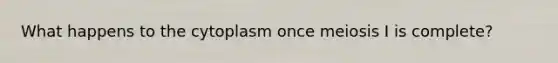 What happens to the cytoplasm once meiosis I is complete?