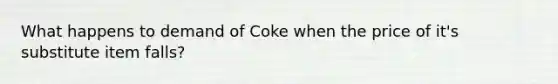 What happens to demand of Coke when the price of it's substitute item falls?