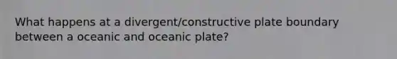 What happens at a divergent/constructive plate boundary between a oceanic and oceanic plate?