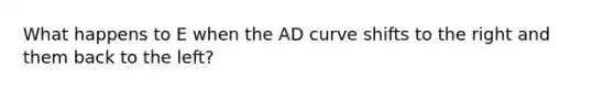 What happens to E when the AD curve shifts to the right and them back to the left?