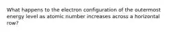 What happens to the electron configuration of the outermost energy level as atomic number increases across a horizontal row?