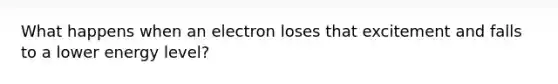 What happens when an electron loses that excitement and falls to a lower energy level?