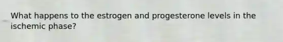 What happens to the estrogen and progesterone levels in the ischemic phase?