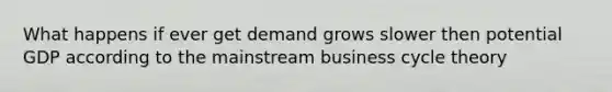 What happens if ever get demand grows slower then potential GDP according to the mainstream business cycle theory