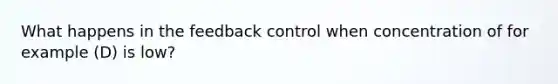 What happens in the feedback control when concentration of for example (D) is low?