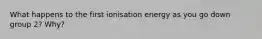 What happens to the first ionisation energy as you go down group 2? Why?