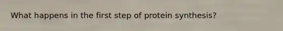What happens in the first step of protein synthesis?