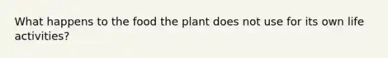 What happens to the food the plant does not use for its own life activities?