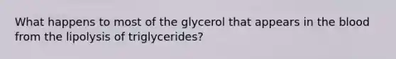 What happens to most of the glycerol that appears in the blood from the lipolysis of triglycerides?