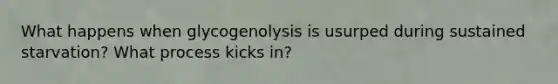 What happens when glycogenolysis is usurped during sustained starvation? What process kicks in?