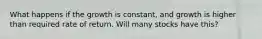 What happens if the growth is constant, and growth is higher than required rate of return. Will many stocks have this?